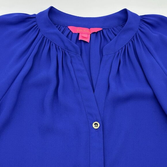 Lilly Pulitzer Anela Size XXS Royal Blue Chiffon Long Sleeve Button Up Blouse - Picture 4 of 10